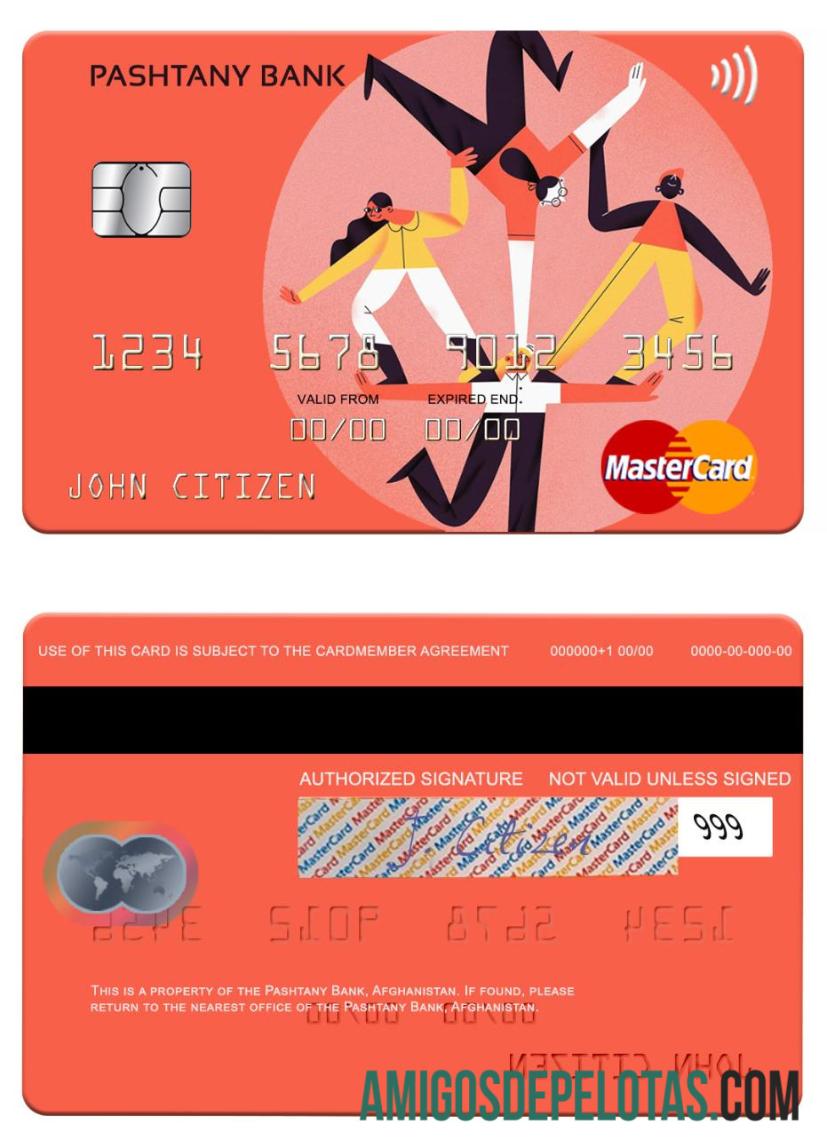 Afeganistão Pashtany Bank Mastercard exemplo real